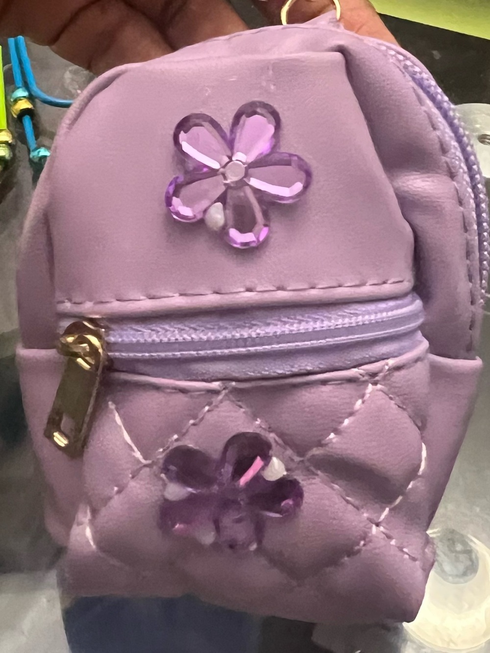 Purple  Mini Bag Cham with Flower Gems